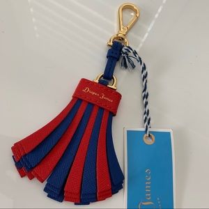 NWT drake‎ james Leather Pom Pom bag chArm key fob